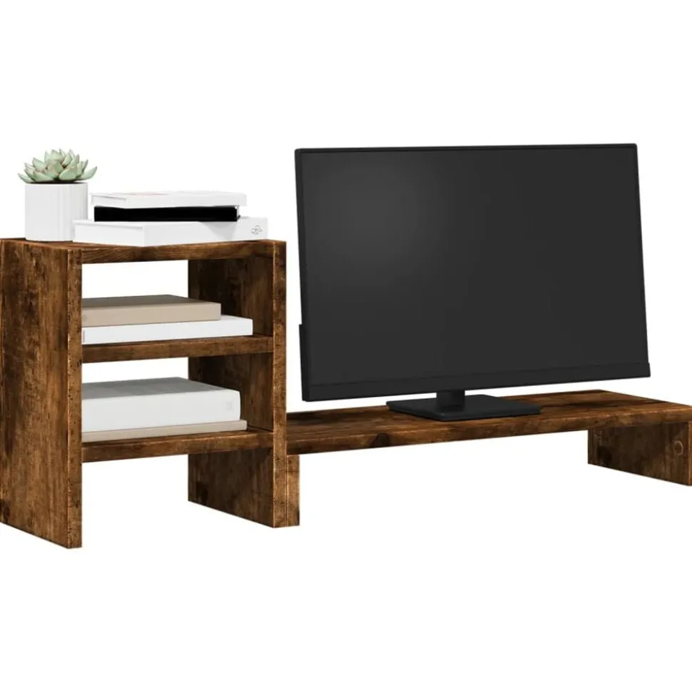 vidaXL Monitorstandaard met bureau-organizer hout gerookt eikenkleurig