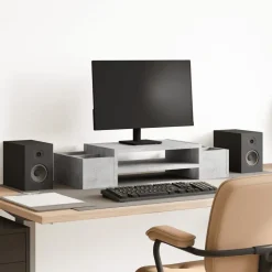 vidaXL Monitorstandaard met opbergruimte 70x27x15 cm hout betongrijs