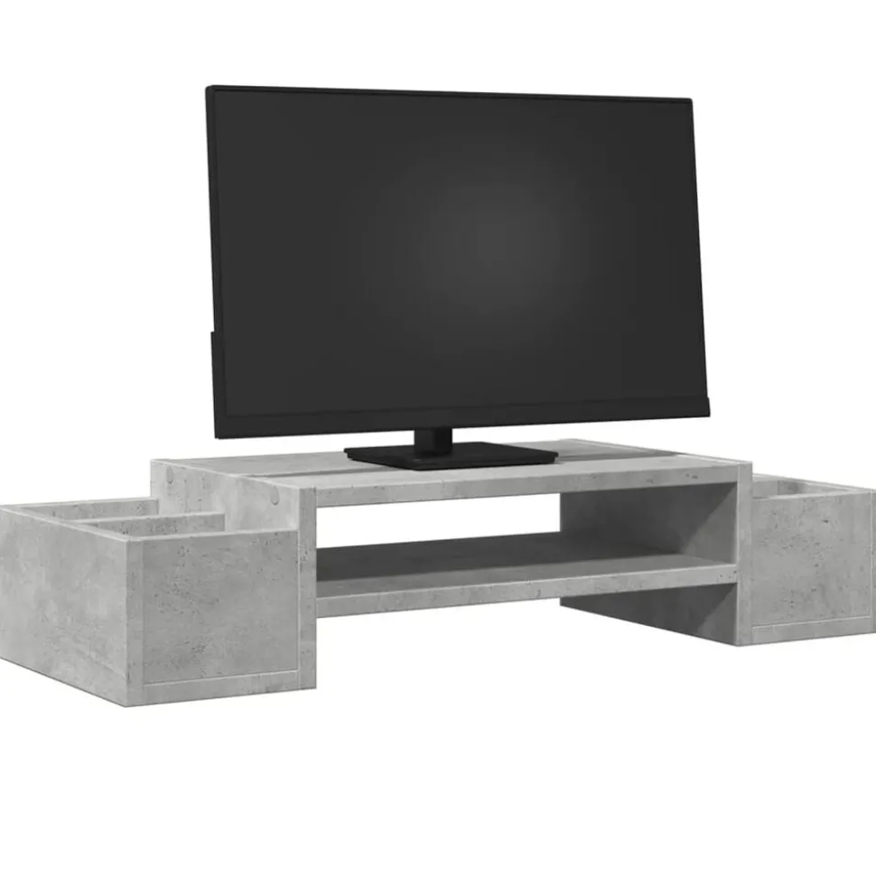 vidaXL Monitorstandaard met opbergruimte 70x27x15 cm hout betongrijs