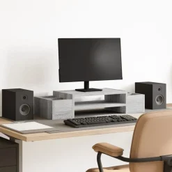 vidaXL Monitorstandaard met opbergruimte 70x27x15 cm hout grijs sonoma