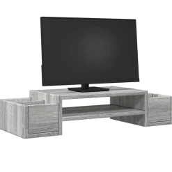 vidaXL Monitorstandaard met opbergruimte 70x27x15 cm hout grijs sonoma