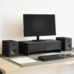 vidaXL Monitorstandaard met lades, zwart eiken, 50x27x15 cm, bewerkt hout
