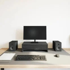 vidaXL Monitorstandaard met lades, zwart eiken, 50x27x15 cm, bewerkt hout
