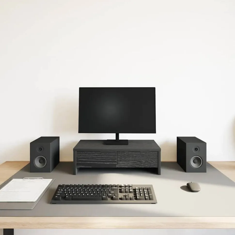 vidaXL Monitorstandaard met lades, zwart eiken, 50x27x15 cm, bewerkt hout