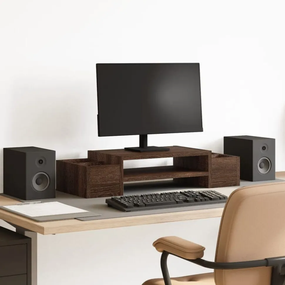 vidaXL Monitorstandaard met opbergruimte 70x27x15 cm hout bruin eiken