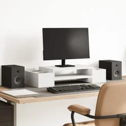 vidaXL Monitorstandaard met opbergruimte 70x27x15 cm bewerkt hout wit