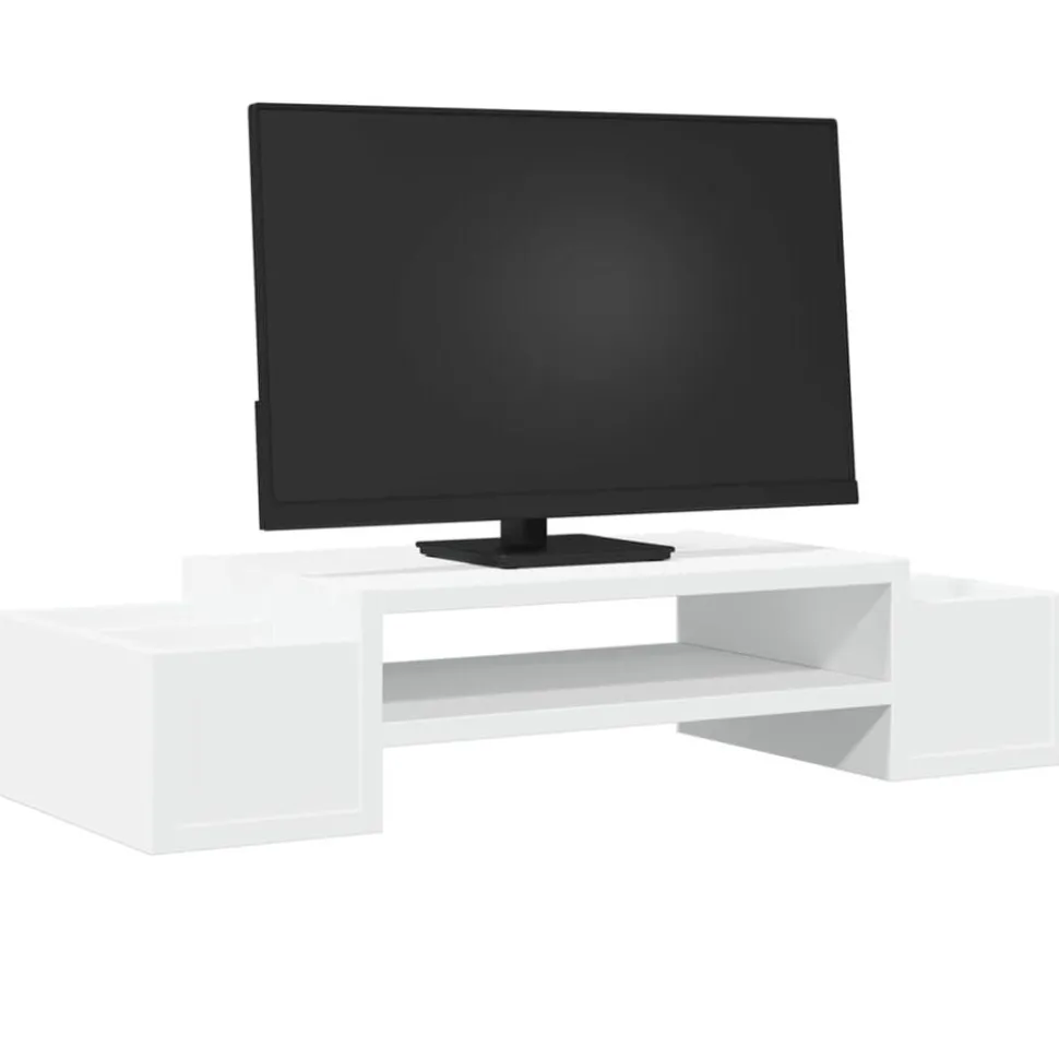 vidaXL Monitorstandaard met opbergruimte 70x27x15 cm bewerkt hout wit