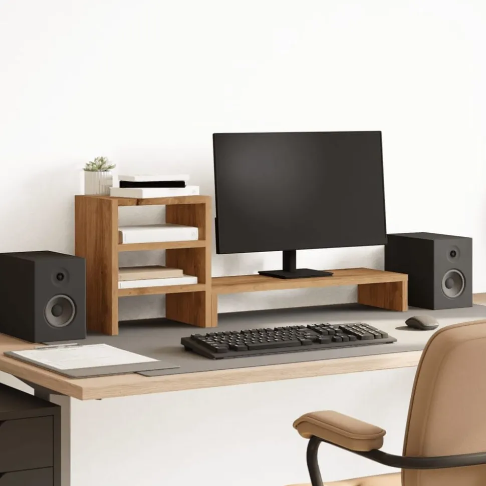 vidaXL Monitorstandaard met bureau-organizer hout artisanaal eiken