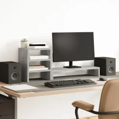 vidaXL Monitorstandaard met bureau-organizer bewerkt hout betongrijs