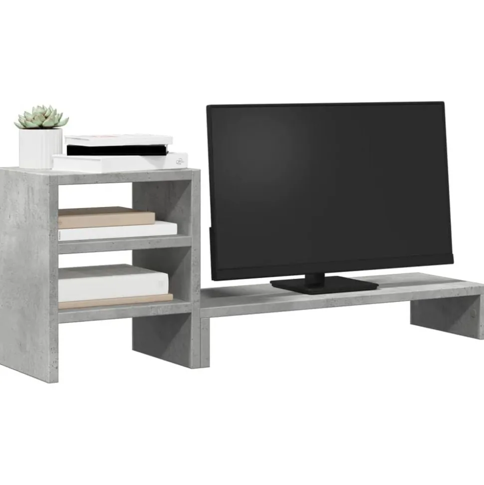 vidaXL Monitorstandaard met bureau-organizer bewerkt hout betongrijs