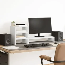 vidaXL Monitorstandaard met bureau-organizer bewerkt hout wit