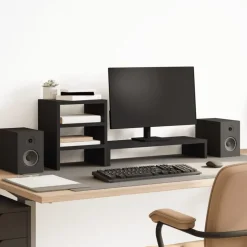 vidaXL Monitorstandaard met bureau-organizer bewerkt hout zwart