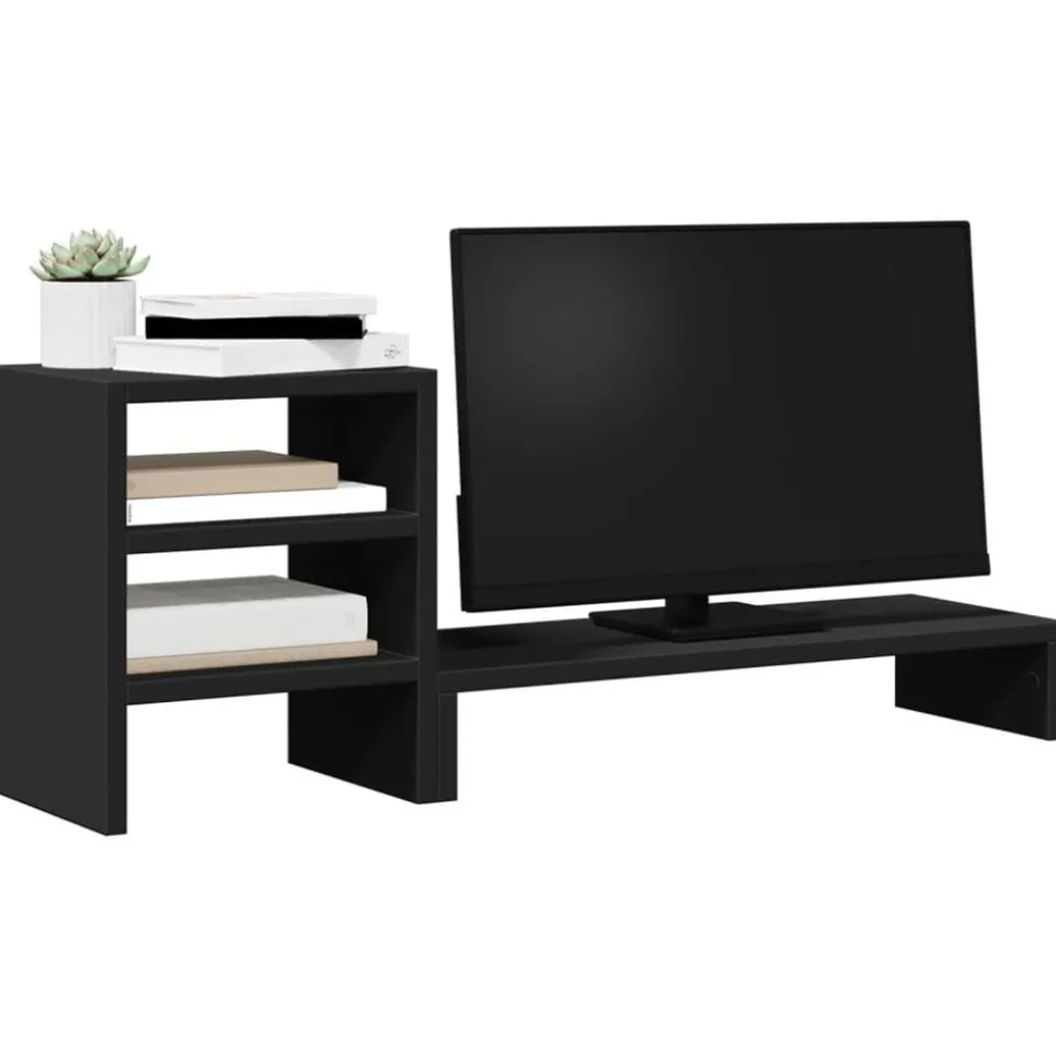 vidaXL Monitorstandaard met bureau-organizer bewerkt hout zwart