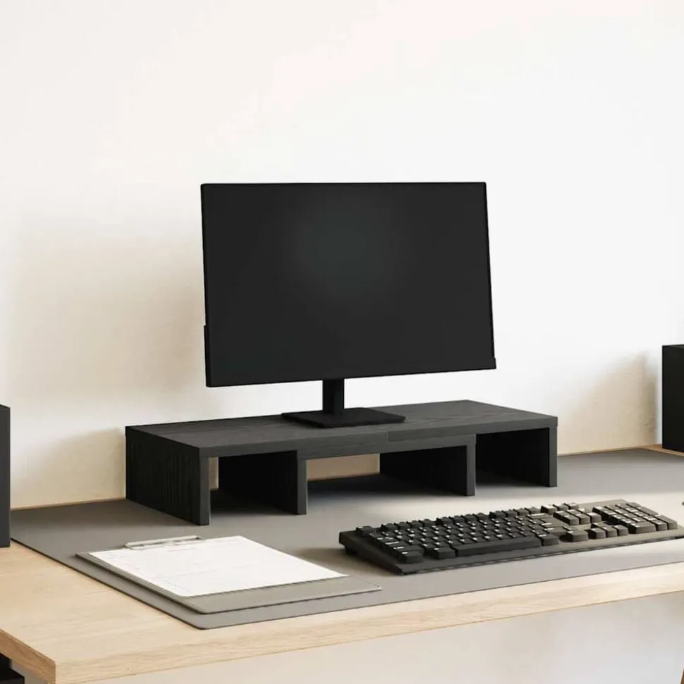 vidaXL Monitorstandaard verstelbaar zwart eiken 60x24x10,5 cm bewerkt hout