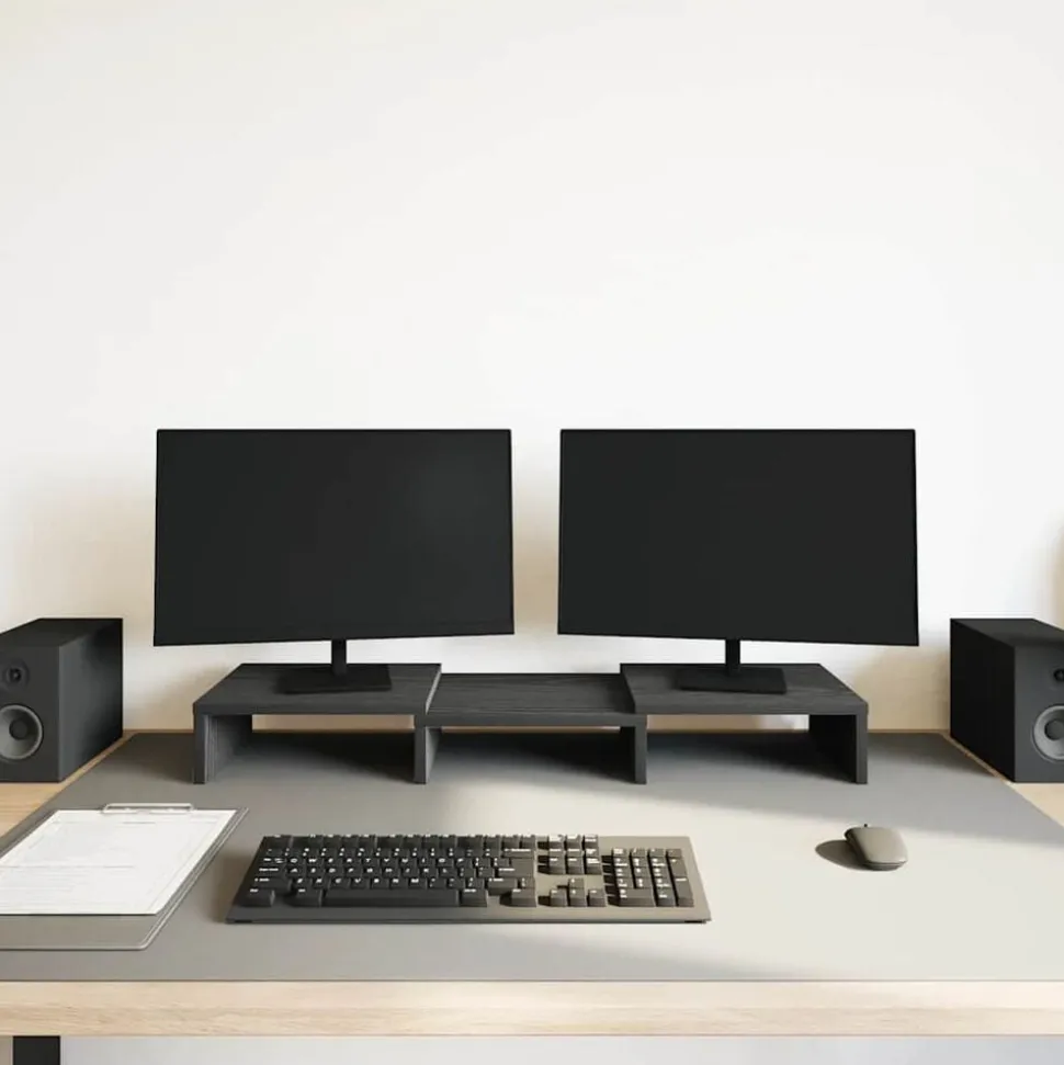 vidaXL Monitorstandaard verstelbaar zwart eiken 60x24x10,5 cm bewerkt hout