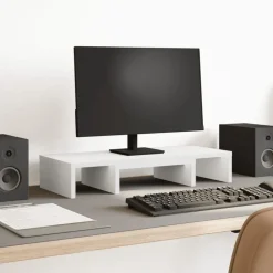 vidaXL Monitorstandaard verstelbaar 60x24x10,5 cm bewerkt hout wit