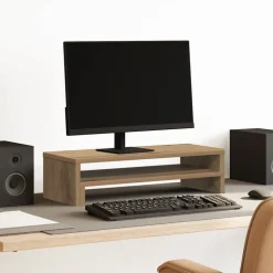 vidaXL Monitorstandaard 54x22x15 cm bewerkt hout artisanaal eikenkleur