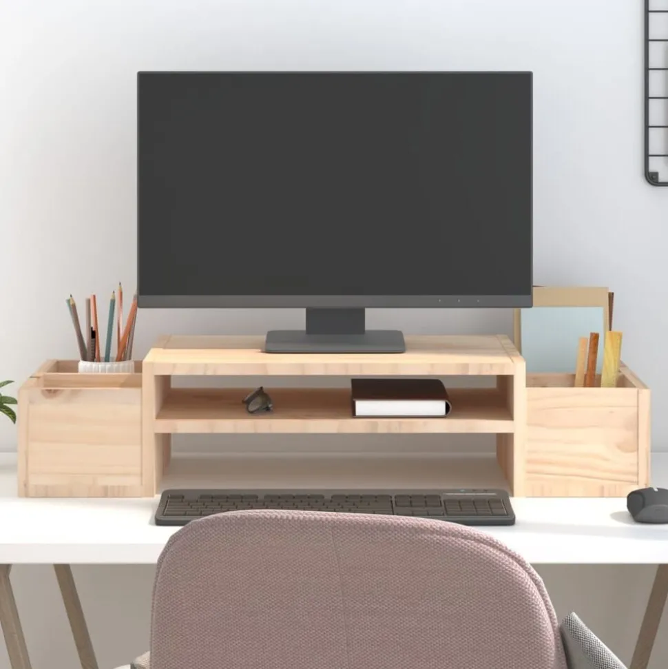 vidaXL Monitorstandaard 70x27,5x15 cm massief grenenhout