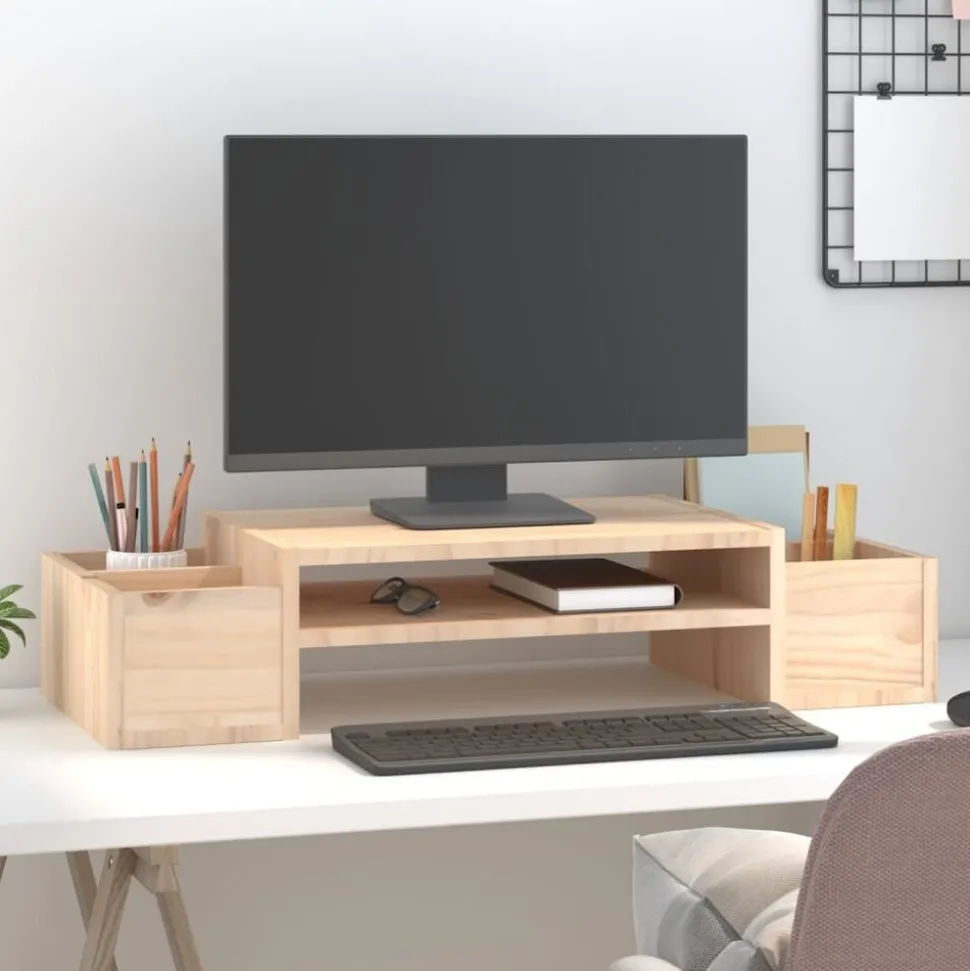 vidaXL Monitorstandaard 70x27,5x15 cm massief grenenhout