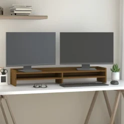 vidaXL Monitorstandaard 100x24x16 cm massief grenenhout honingbruin