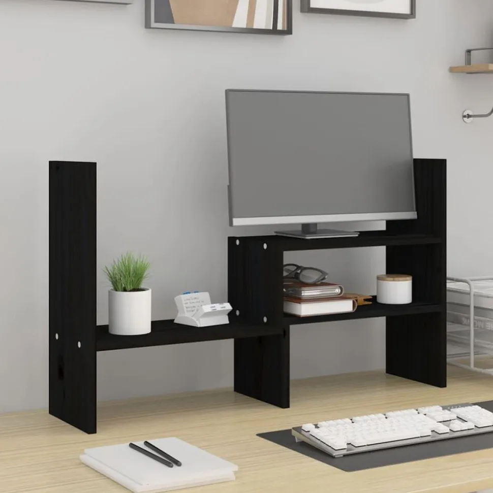 vidaXL Monitorstandaard (39-72)x17x43 cm massief grenenhout zwart