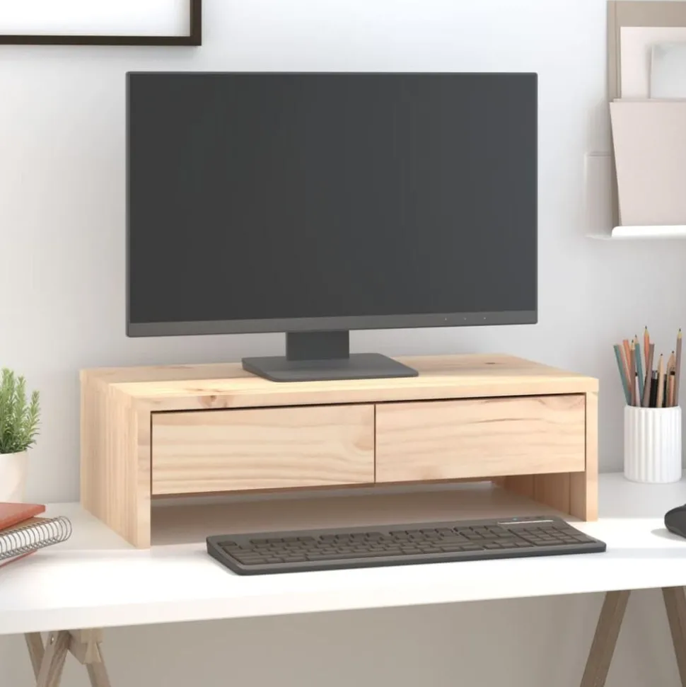 vidaXL Monitorstandaard 50x27x15 cm massief grenenhout