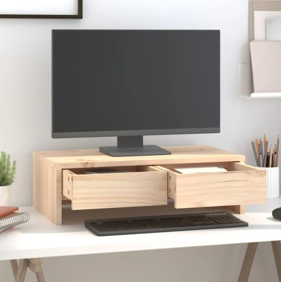 vidaXL Monitorstandaard 50x27x15 cm massief grenenhout