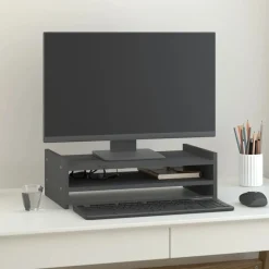 vidaXL Monitorstandaard 50x27x15 cm massief grenenhout grijs
