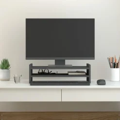 vidaXL Monitorstandaard 50x27x15 cm massief grenenhout grijs