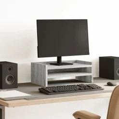 vidaXL Monitorstandaard 42x24x16 cm bewerkt hout grijs sonoma eiken