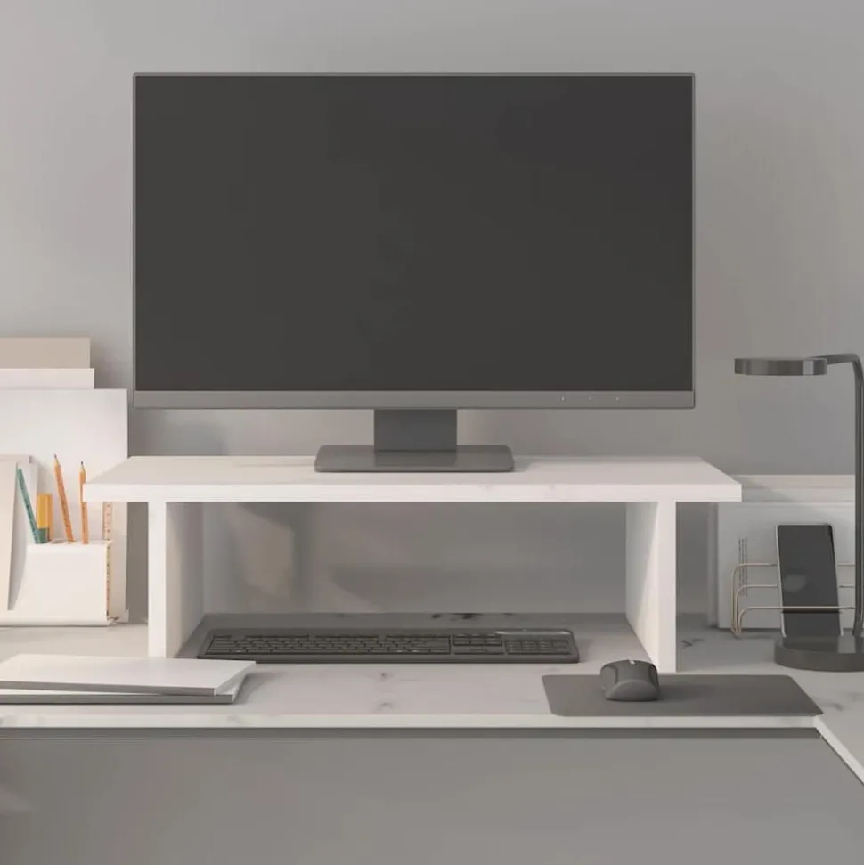 vidaXL Monitorstandaard 50x27x15 cm massief grenenhout wit