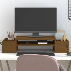 vidaXL Monitorstandaard 70x27,5x15 cm massief grenenhout honingbruin