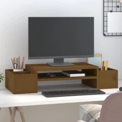 vidaXL Monitorstandaard 70x27,5x15 cm massief grenenhout honingbruin