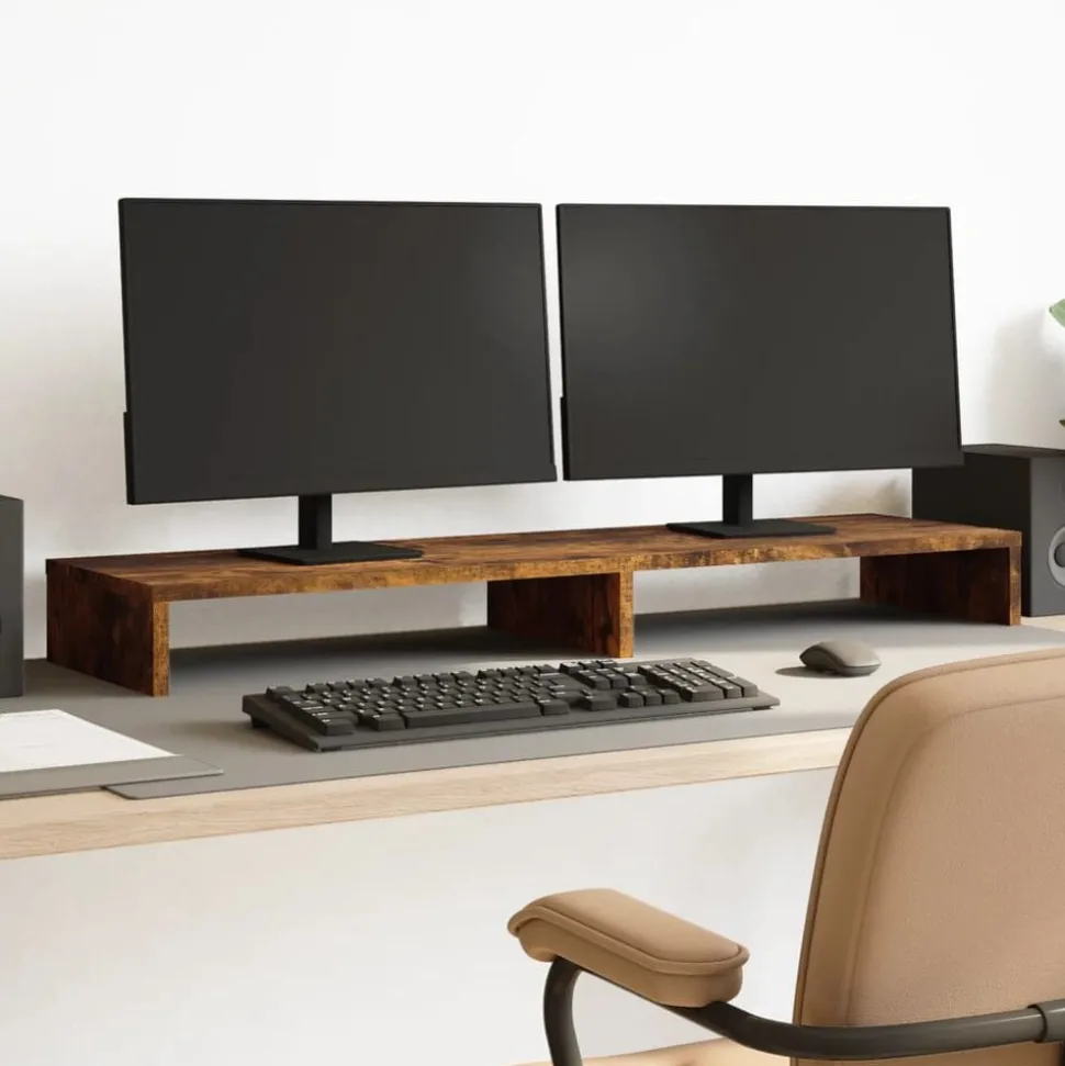 vidaXL Monitorstandaard 100x27x10 cm bewerkt hout gerookt eikenkleurig