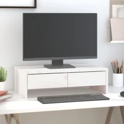 vidaXL Monitorstandaard 50x27x15 cm massief grenenhout wit