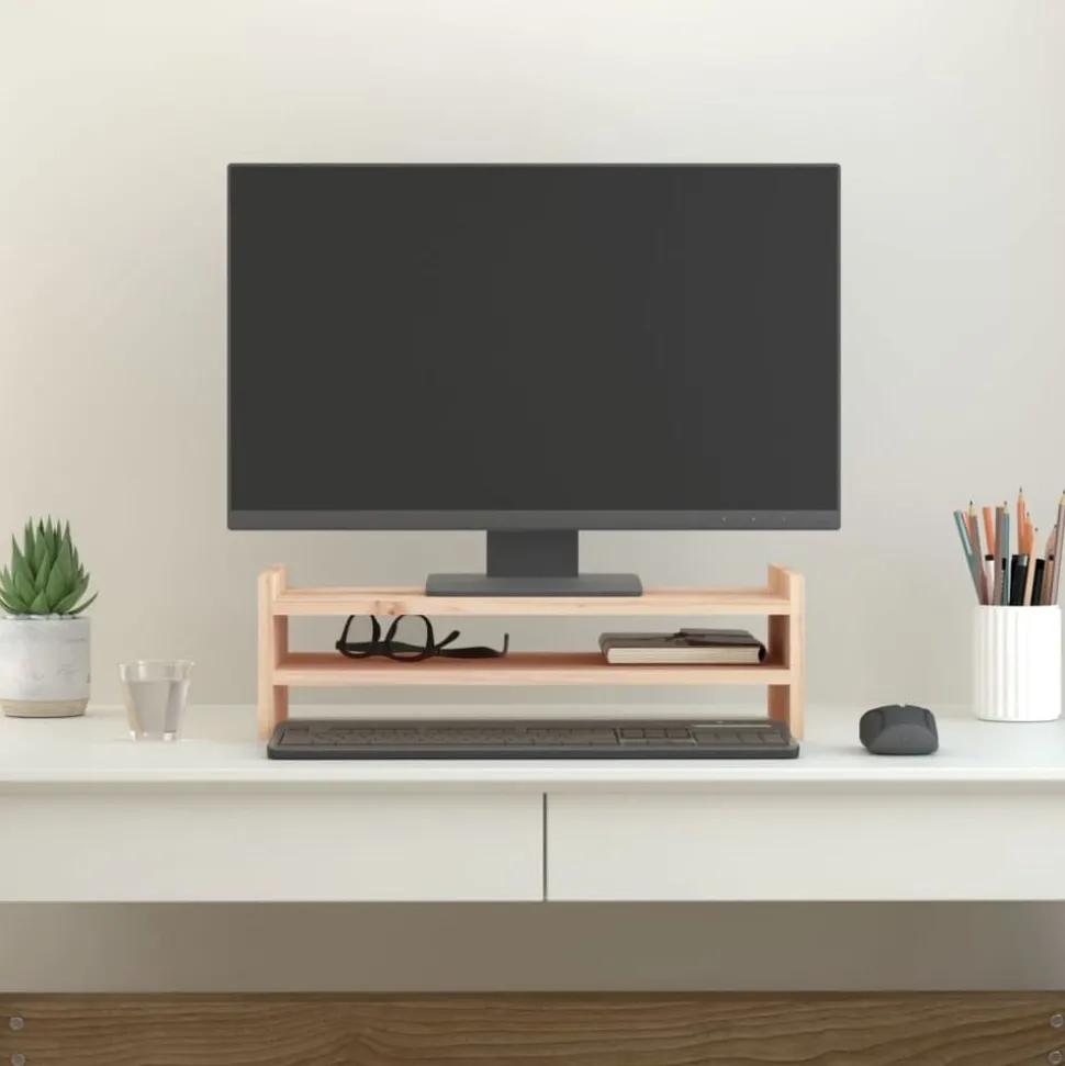 vidaXL Monitorstandaard 50x27x15 cm massief grenenhout