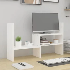 vidaXL Monitorstandaard (39-72)x17x43 cm massief grenenhout wit