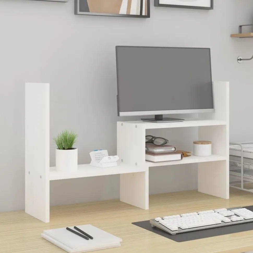 vidaXL Monitorstandaard (39-72)x17x43 cm massief grenenhout wit