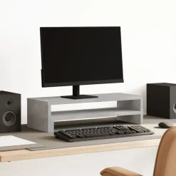 vidaXL Monitorstandaard 54x22x15 cm bewerkt hout betongrijs
