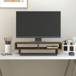 vidaXL Monitorstandaard 60x27x14 cm massief grenenhout honingbruin