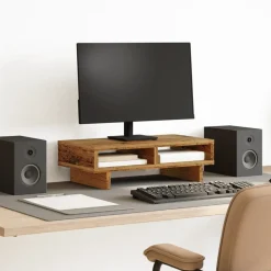 vidaXL Monitorstandaard 50x27x15 cm bewerkt hout oud houtkleurig