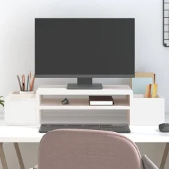 vidaXL Monitorstandaard 70x27,5x15 cm massief grenenhout wit