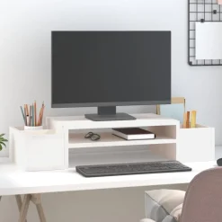 vidaXL Monitorstandaard 70x27,5x15 cm massief grenenhout wit