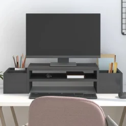 vidaXL Monitorstandaard 70x27,5x15 cm massief grenenhout grijs