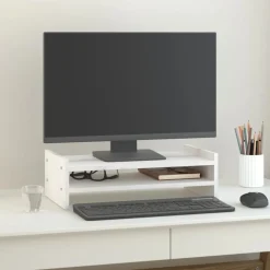 vidaXL Monitorstandaard 50x27x15 cm massief grenenhout wit