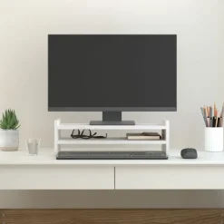 vidaXL Monitorstandaard 50x27x15 cm massief grenenhout wit