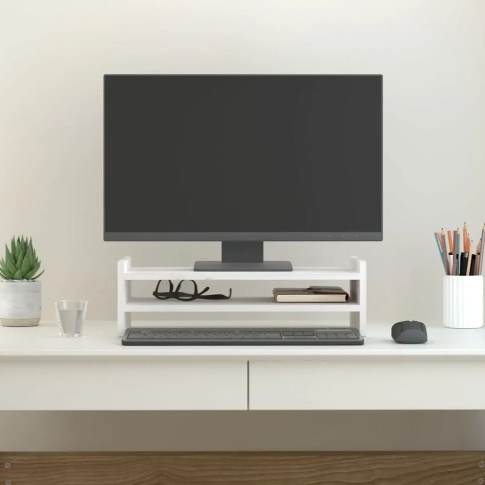 vidaXL Monitorstandaard 50x27x15 cm massief grenenhout wit