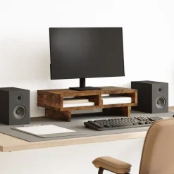 vidaXL Monitorstandaard 50x27x15 cm bewerkt hout gerookt eikenkleurig