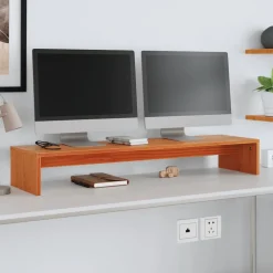 vidaXL Monitorstandaard 100x27x15 cm massief grenenhout wasbruin