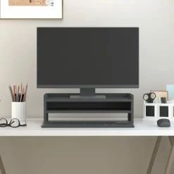 vidaXL Monitorstandaard 50x24x16 cm massief grenenhout grijs